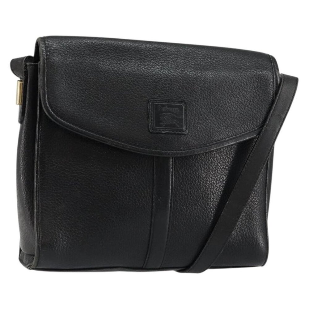 Authentic Burberrys Shoulder Bag Leather Black Gold